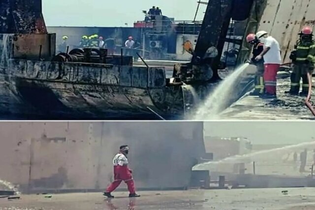 پیدا شدن پیکر فرد مفقودی در حادثه آتشسوزی اسکله دیر/ تعداد جانباختگان به ۴ نفر رسید